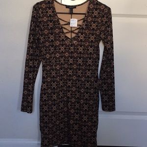 Black & Taupe front lace up dress